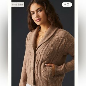 Anthropologie Beige Cable Knit Cardigan Collared Sweater Small XS